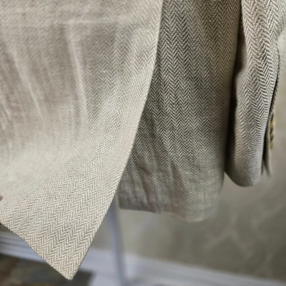 Joseph Abboud Sz 40 Regular 100% Linen Cream Colored Blazer 2 Button Herringbone